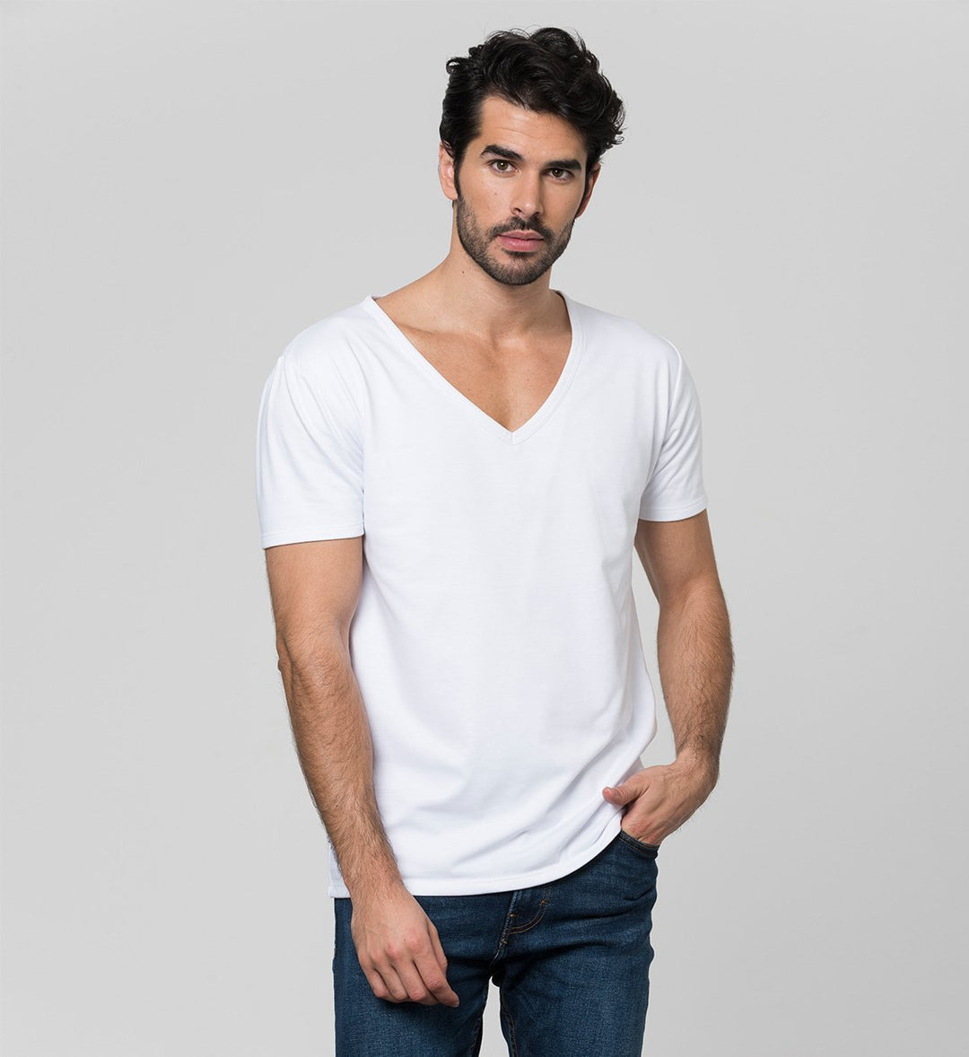 Sweat Proof Undershirt MaxDry Deep V-Neck with Extra Underarm Protection / White