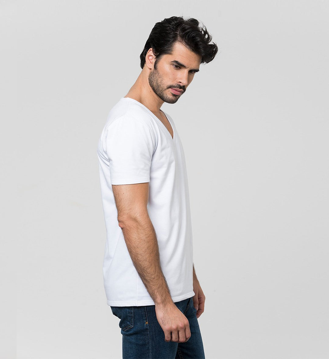 Sweat Proof Undershirt MaxDry Deep V-Neck with Extra Underarm Protection / White