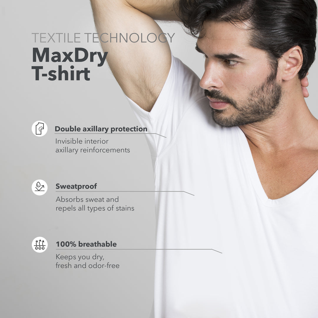 Sweat Proof Undershirt MaxDry Deep V-Neck with Extra Underarm Protection / White